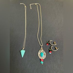 Turquoise & Silver Jewelry - Necklaces (2) & Earring (1)